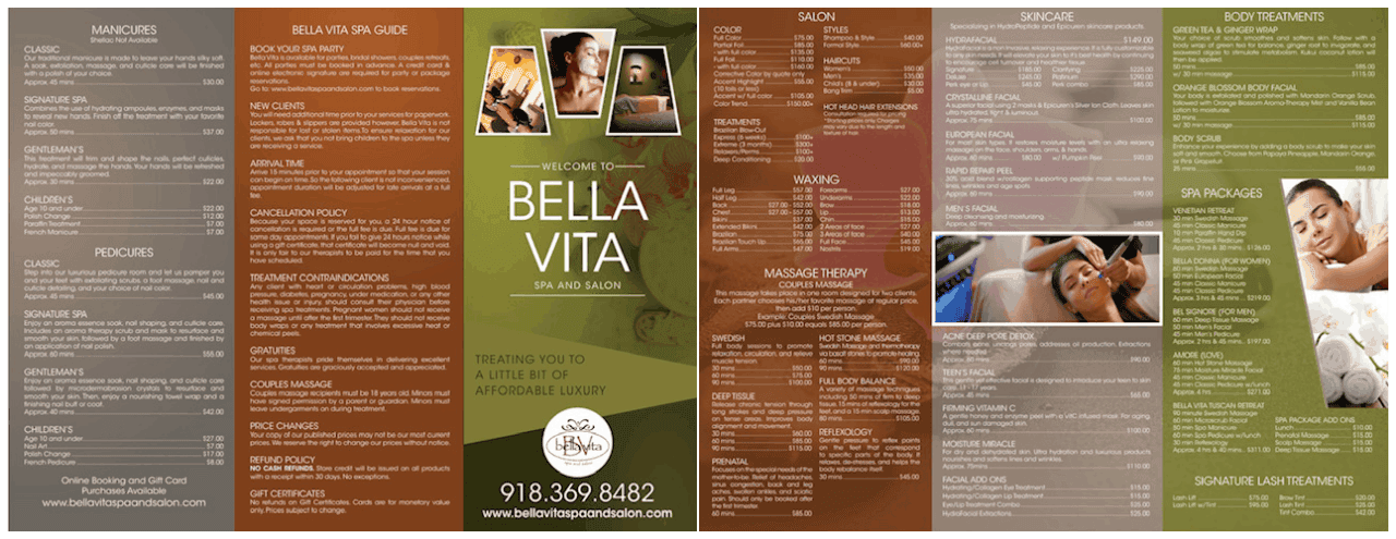 Bella Vita Spa & Salon Pricing
